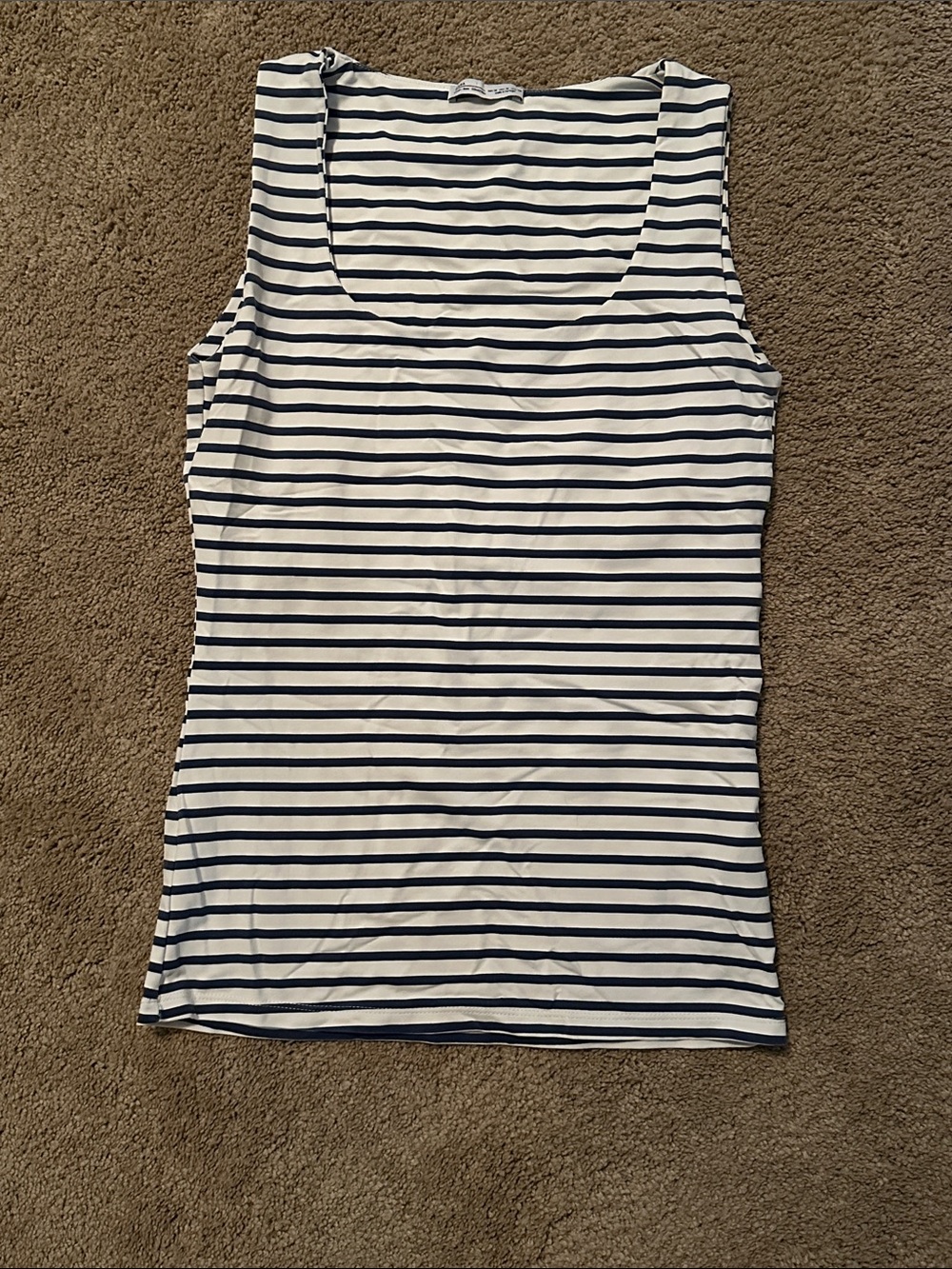 Zara White and Navy Striped Scoop Tank